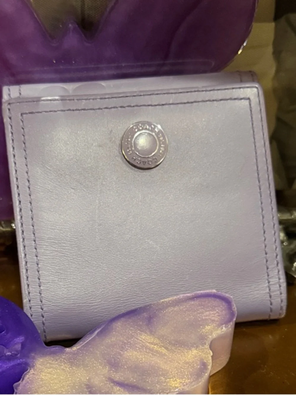 COACH Lavender Leather Snap Wallet - Lilac Color